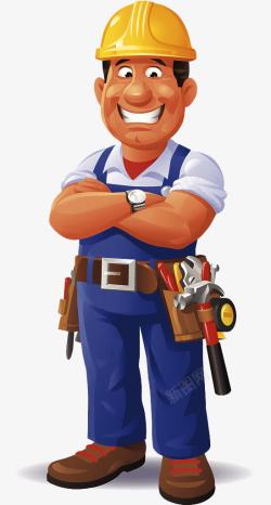 工人背带裤卡通人物双手抱胸的维修工人高清图片
