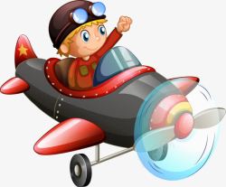 Q版紫色战斗机卡通开灰色飞机的男孩高清图片