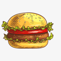 卡通彩绘牛肉汉堡素材