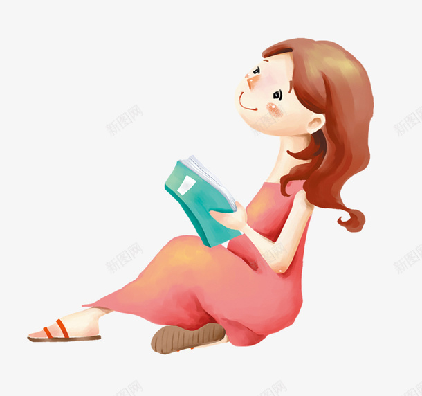看书的女孩png免抠素材_新图网 https://ixintu.com 人物 卡通 卡通女孩PNG 女孩 教师节 看书的女孩 老师
