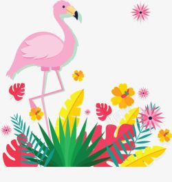 花丛中的鸟夏日花丛粉红火烈鸟高清图片