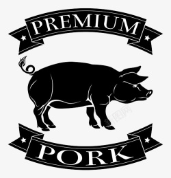 黑白小标签手绘猪肉图标黑毛猪高清图片