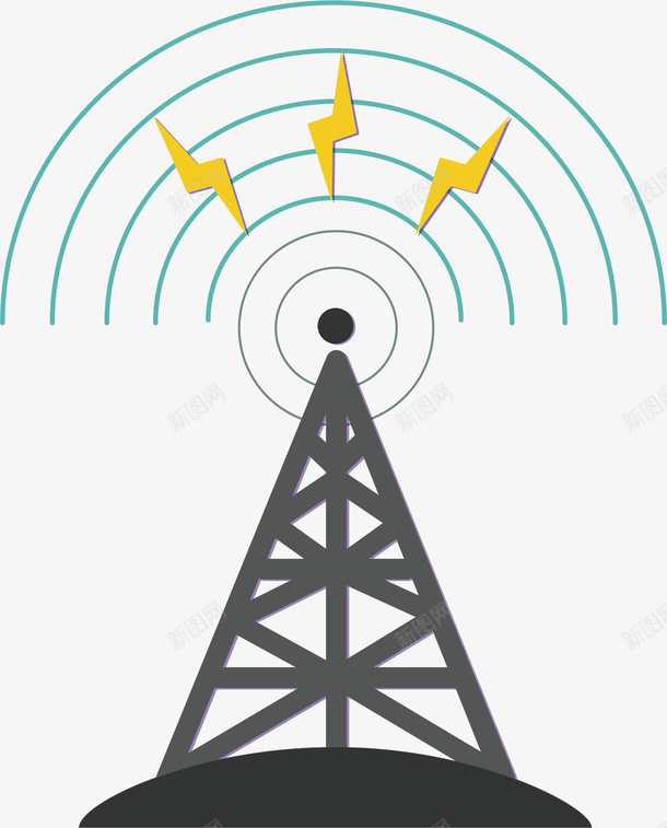 信号传送塔png免抠素材_新图网 https://ixintu.com 信号塔 创意 卡通 商务 多彩 手绘 雷电