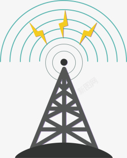 手绘雷电PNG信号传送塔高清图片