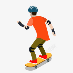 背面男孩滑滑板矢量图素材