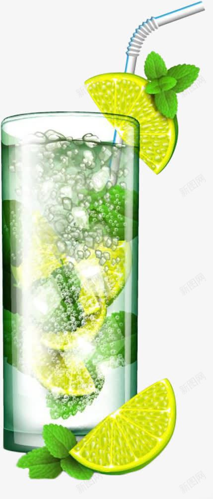 柠檬饮料png免抠素材_新图网 https://ixintu.com 冰块 汽水 玻璃杯 碳酸 饮品