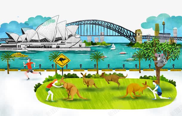 悉尼海边码头png免抠素材_新图网 https://ixintu.com 动物 悉尼 海边 港口码头 现代化城市 袋鼠