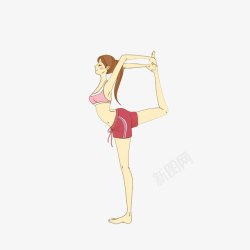 卡通做后高抬腿的瑜伽动作的女孩素材