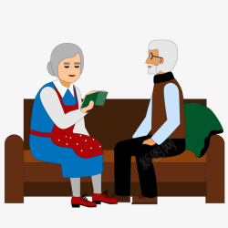 卡通两个老年人坐在沙发上矢量图素材