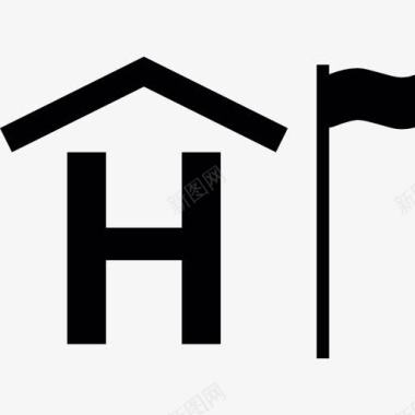 建筑屋顶和H旗图标图标