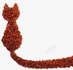 褐色咖啡豆咖啡豆拼起来的猫咪形状高清图片