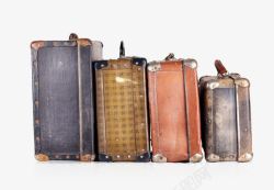 老古董手提箱整齐摆放在一起的四个皮箱高清图片