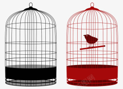 牢笼红色鸟笼与黑色鸟笼高清图片