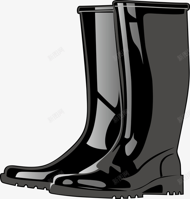 黑色手绘可爱橡胶雨鞋