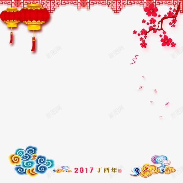 中国元素祥云灯笼psd免抠素材_新图网 https://ixintu.com 丝带 中国元素 新年海报 灯笼 祥云 红花