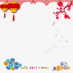 新年红花中国元素祥云灯笼高清图片