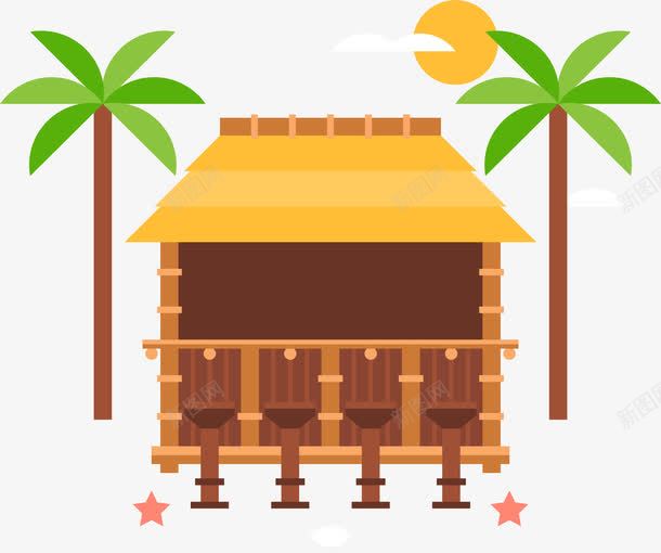 椰子树中间的木屋png免抠素材_新图网 https://ixintu.com 夏日度假 小木屋 木头屋 椰子树装饰 矢量素材