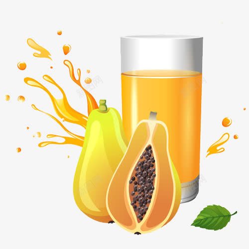 新鲜的木瓜汁png免抠素材_新图网 https://ixintu.com 卡通 手绘 拟物化 果汁 水果