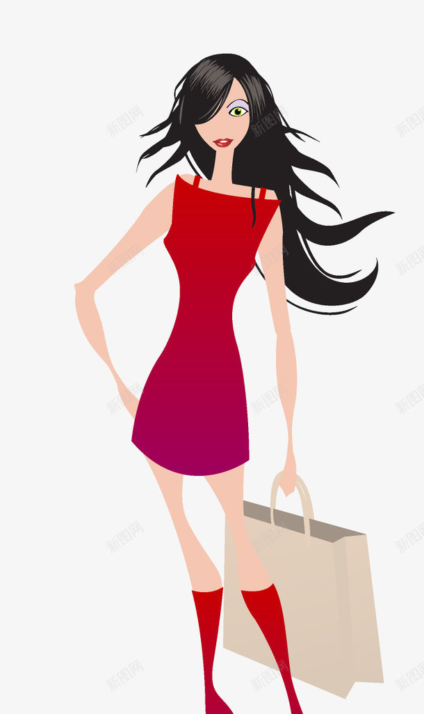 卡通时尚美女购物png免抠素材_新图网 https://ixintu.com 妇女节 性感美女 手提袋 时尚女性 美女模特 购物美女 高跟鞋