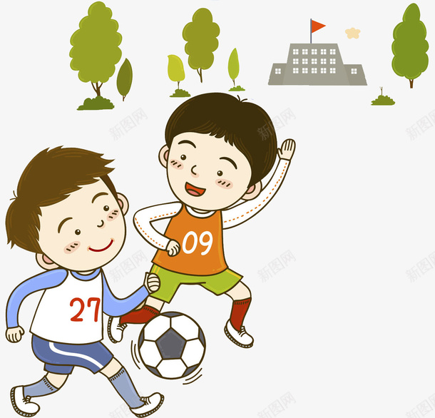 踢球的男孩png免抠素材_新图网 https://ixintu.com 体育 卡通 大树 学校 帅气的 男孩 踢足球 运动