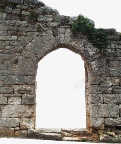 杂草石头破旧的拱门高清图片