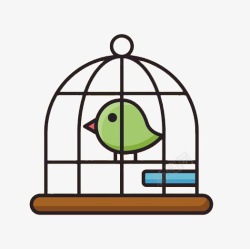 牢笼卡通鸟笼里的绿色小鸟高清图片