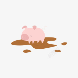 泥土上的粉色猪矢量图素材