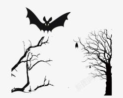 干枯树木蝙蝠恐怖元素素材
