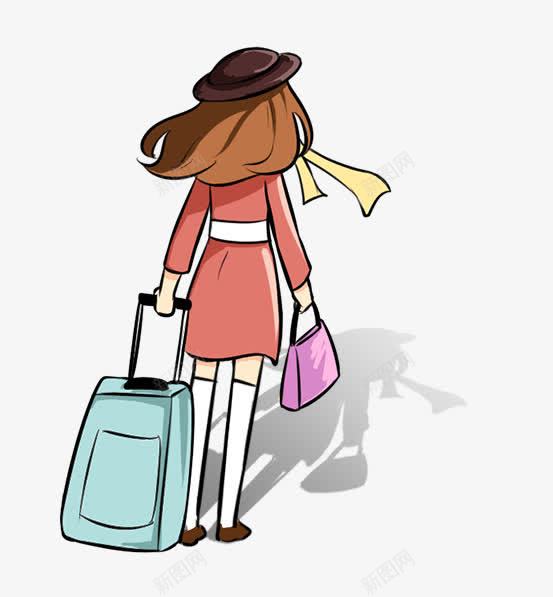 拉着行李箱远行的卡通女孩png免抠素材_新图网 https://ixintu.com 卡通手绘 外出 女孩 旅游 旅行箱的人 装饰图案 远行