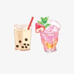 珍珠奶茶插画卡通珍珠饮料跟草莓饮料高清图片
