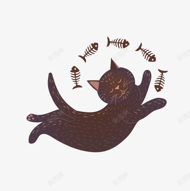 瑜伽黑猫png免抠素材_新图网 https://ixintu.com 白色鱼骨 飞跃式瑜伽 鱼骨头 黑猫简笔画 黑色猫咪