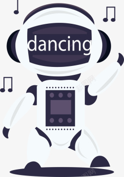 闻歌起舞跟着音乐跳舞的机器人矢量图高清图片
