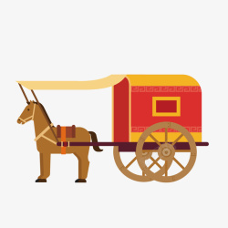 红色马匹黄色传统轿子手绘矢量图高清图片