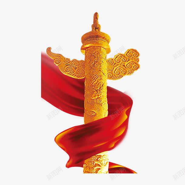 中国风石柱装饰png免抠素材_新图网 https://ixintu.com 中国风 石柱 神殿柱子 装饰 设计 金色
