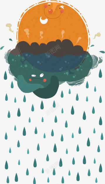 下雨png免抠素材_新图网 https://ixintu.com 下雨 卡通 太阳 彩画 手绘 阴雨天气 雨点 黑云