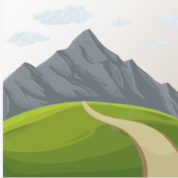 山崖彩色手绘山路云朵高清图片