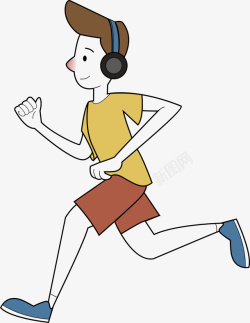 戴着耳机的马拉松慢跑的男孩高清图片