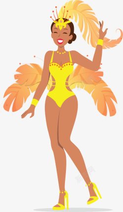 巴西狂欢节黄色羽毛巴西女郎高清图片