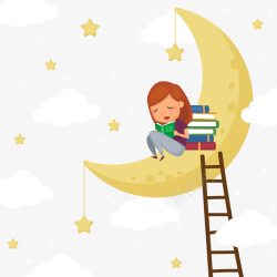 读书女孩女孩在月球上读书高清图片