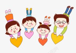 韩国幸福之家拿着爱心的4口之家高清图片