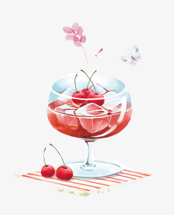 杯子装的果茶手绘唯美水果饮料插画高清图片