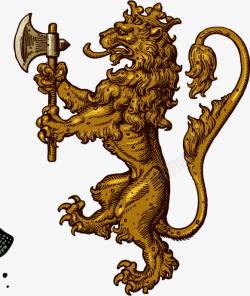 金色图章金色狮子徽章中世纪复古金属图章高清图片