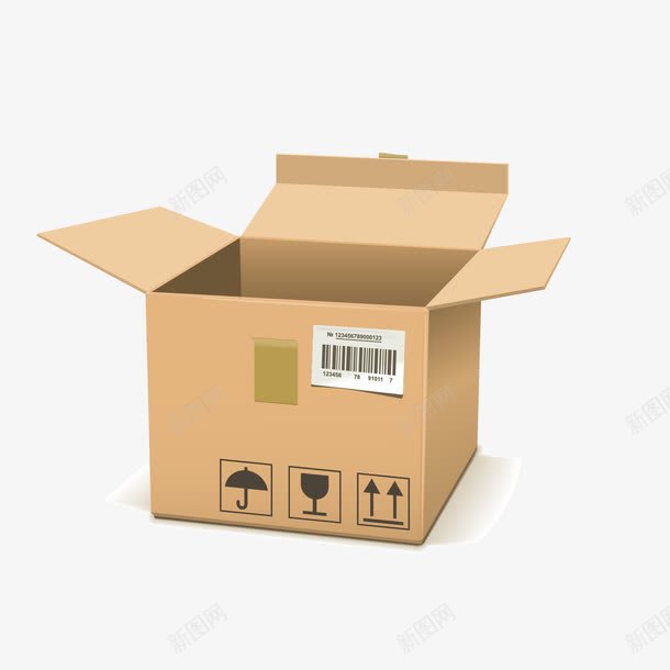 黄色打开的纸箱png免抠素材_新图网 https://ixintu.com 包装箱 向上 小心轻放 打开 条形码 纸箱 防雨 黄色