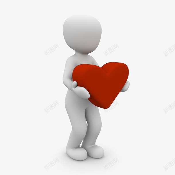 抱着一颗心的人png免抠素材_新图网 https://ixintu.com 3D小人 心形 抱着 白色 红色爱心