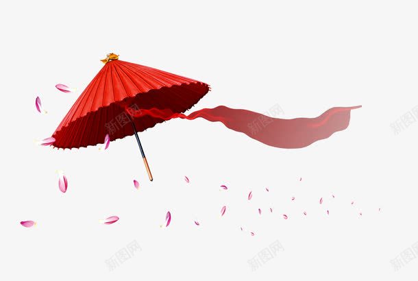 油纸伞png免抠素材_新图网 https://ixintu.com 中国风 伞 油纸伞 花瓣 飘带