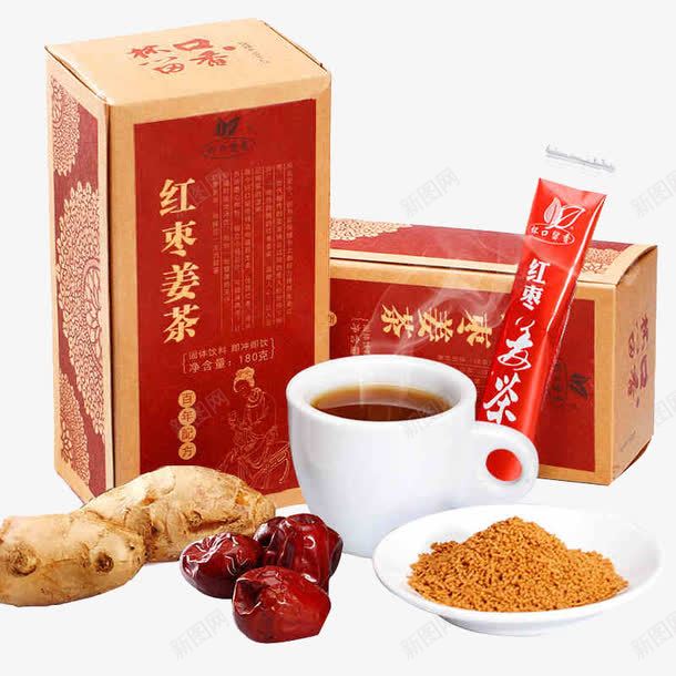 红枣姜茶png免抠素材_新图网 https://ixintu.com 产品实物 免抠图片 包装盒 杯口留香 杯子 生姜 生姜红枣茶 红枣 红枣姜茶 红糖包装盒 红糖姜茶 速溶茶