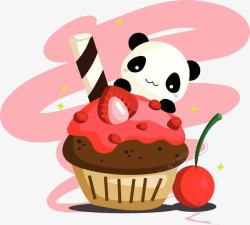 熊猫前的草莓蛋糕素材