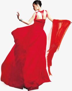 红色性感长裙背影效果素材