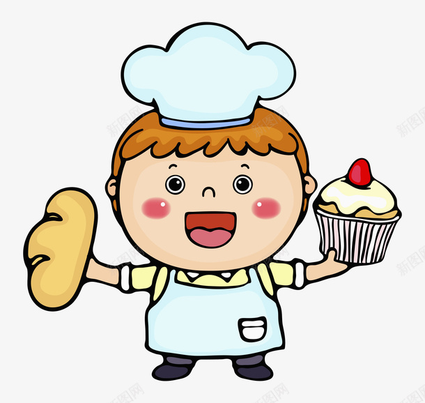 可爱糕点师png免抠素材_新图网 https://ixintu.com 口袋 可爱 围裙 帽子 手绘 糕点师 蛋糕 衬衫 面包