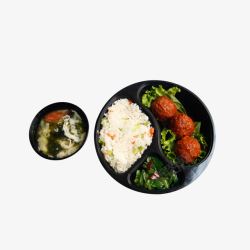 青菜紫菜实物汤饭快餐盒饭高清图片